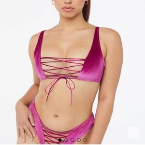 NWT Savage x Fenty Velver Vixen Lace Up Bralette in Purple Heat